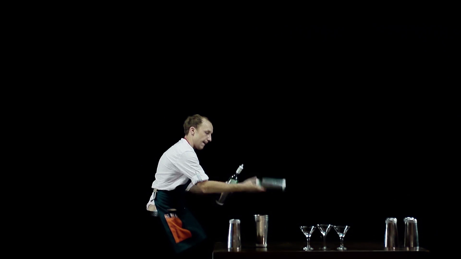Bartender Juggling Objects (bottles Shakers) Stock Footage SBV