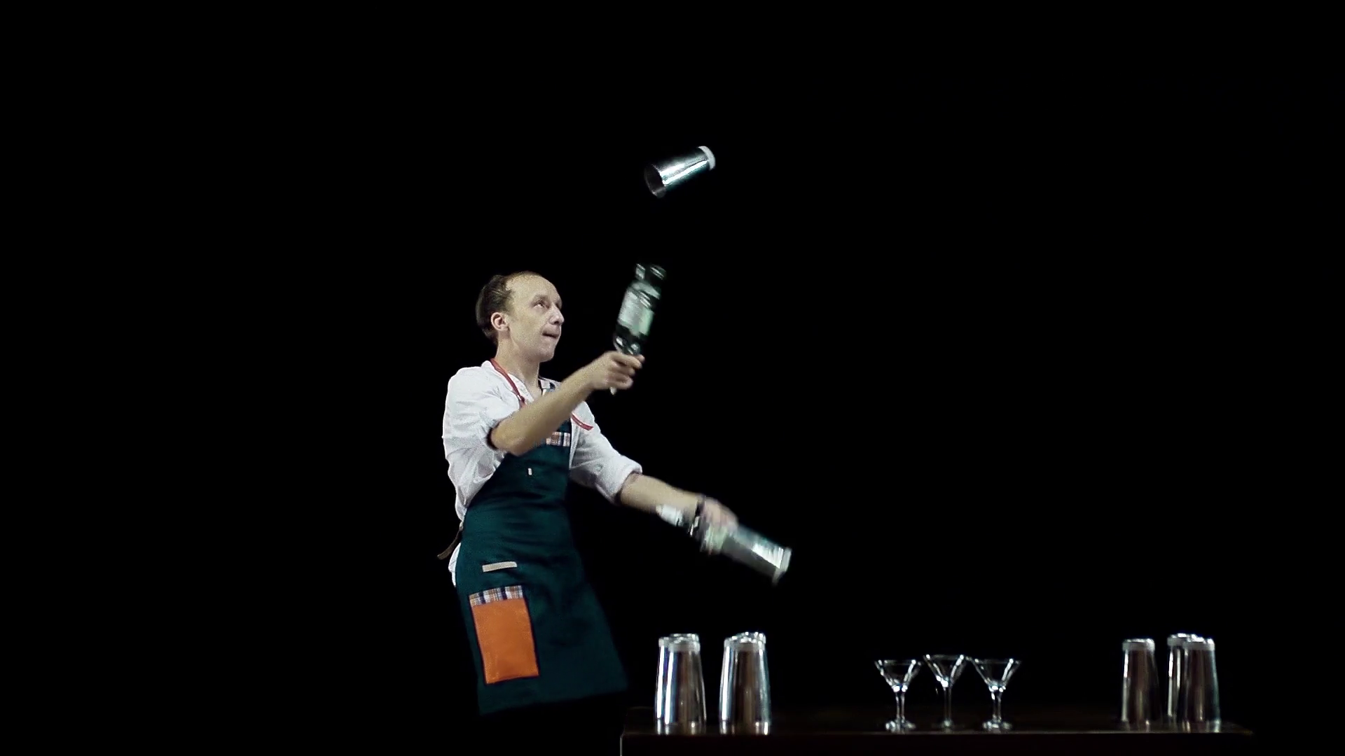 Isolated Bartender Juggling Objects Stock Footage SBV347488092