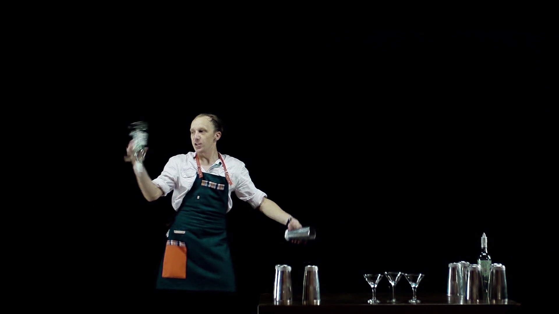 Bartender Juggling Objects (bottles Shakers) Stock Footage SBV