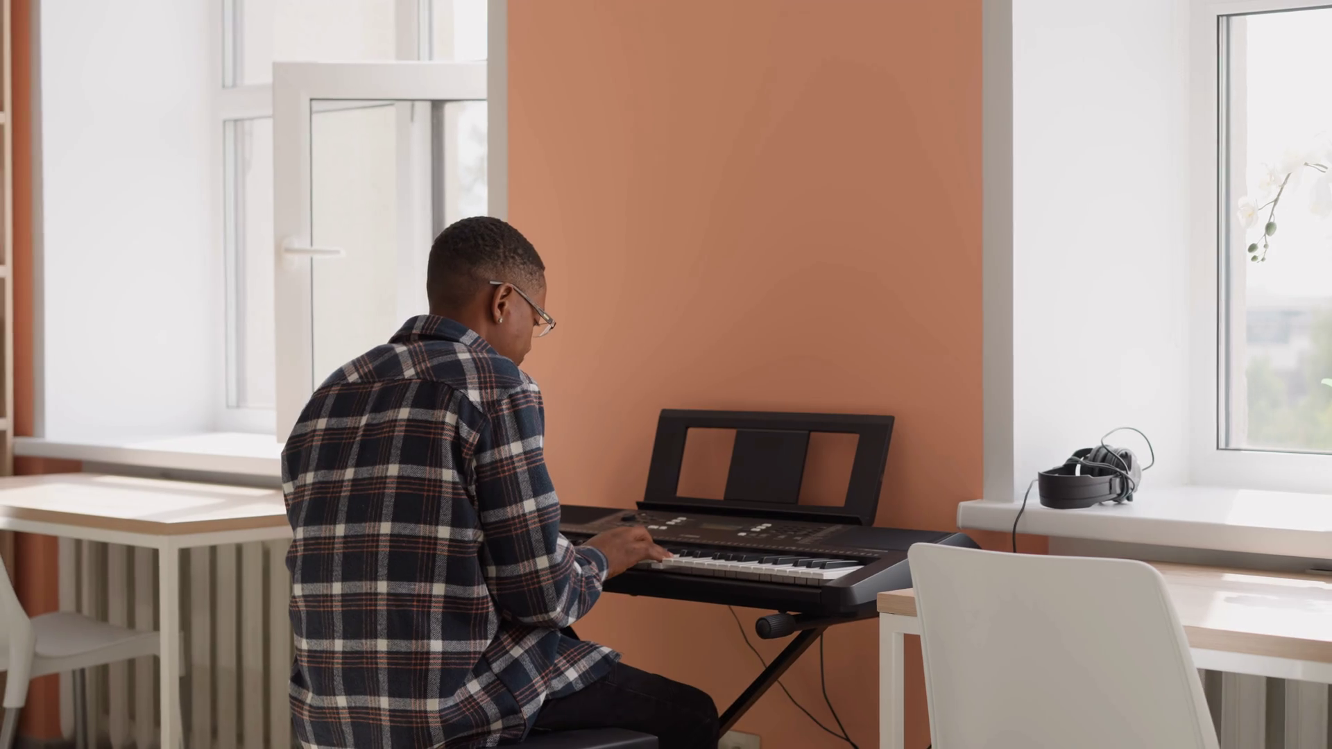 Man In Enjoys Playing Synthesizer Black Stock Footage SBV-348764969 ...
