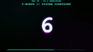 Digital countdown timer with glitch effects and futuristic hud elements on dark