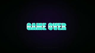 Retro Gaming Game Over Screen with Glitch Effect and Neon Blue Text on Black