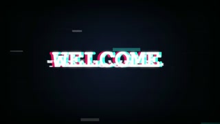 Glitchy Digital Welcome Text Animation with RGB Split Effect on Dark Blue