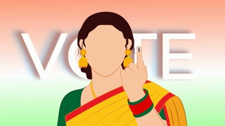 indian female voter showing inked finger after voting animation