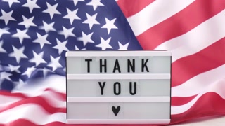 4k Waving American Flag Background Lightbox with text THANK YOU Flag of the united states of America. July 4th Independence Day. USA