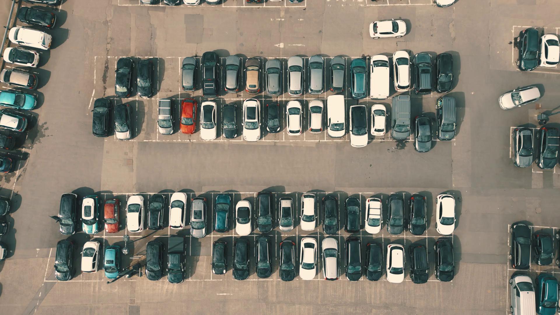 Aerial View Of Rows Of Cars In Parking Lot Stock Footage SBV-352182341 ...