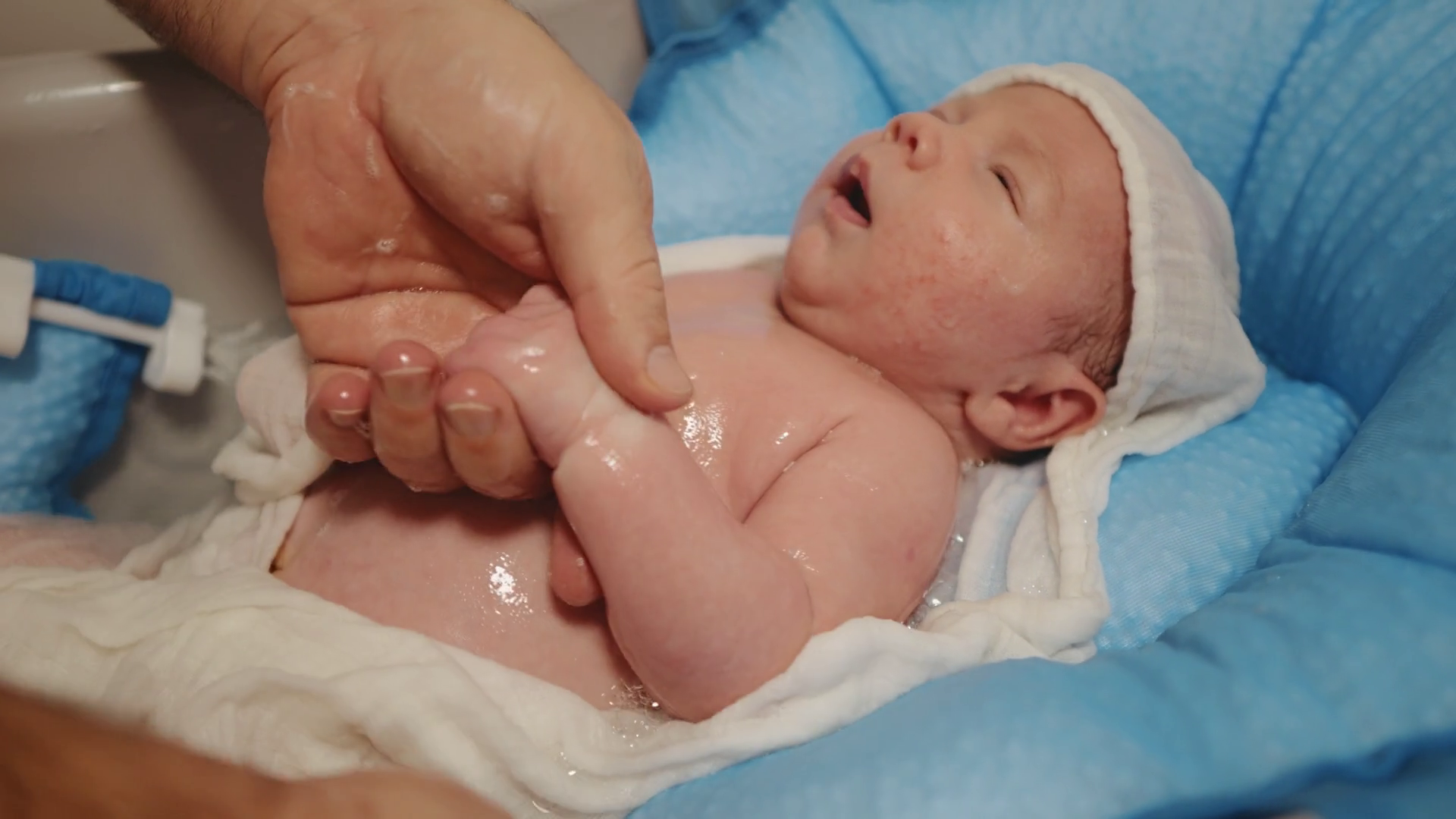 Father Holding Baby Hand Bathing Washing In Stock Footage SBV-352047143 ...