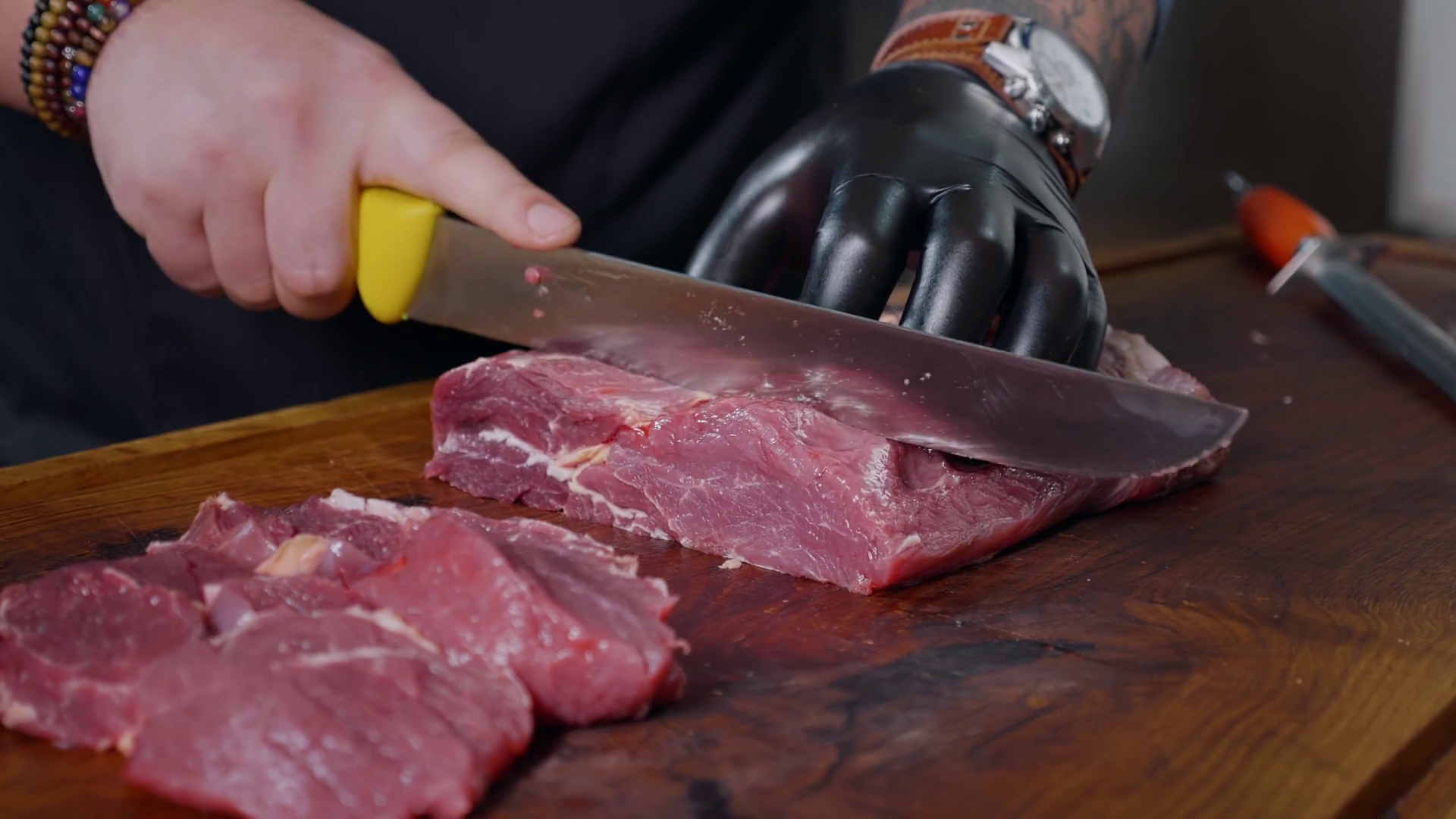 Cutting Pieces Of Fresh Raw Beef Meat Juicy Stock Footage SBV-352052683 ...