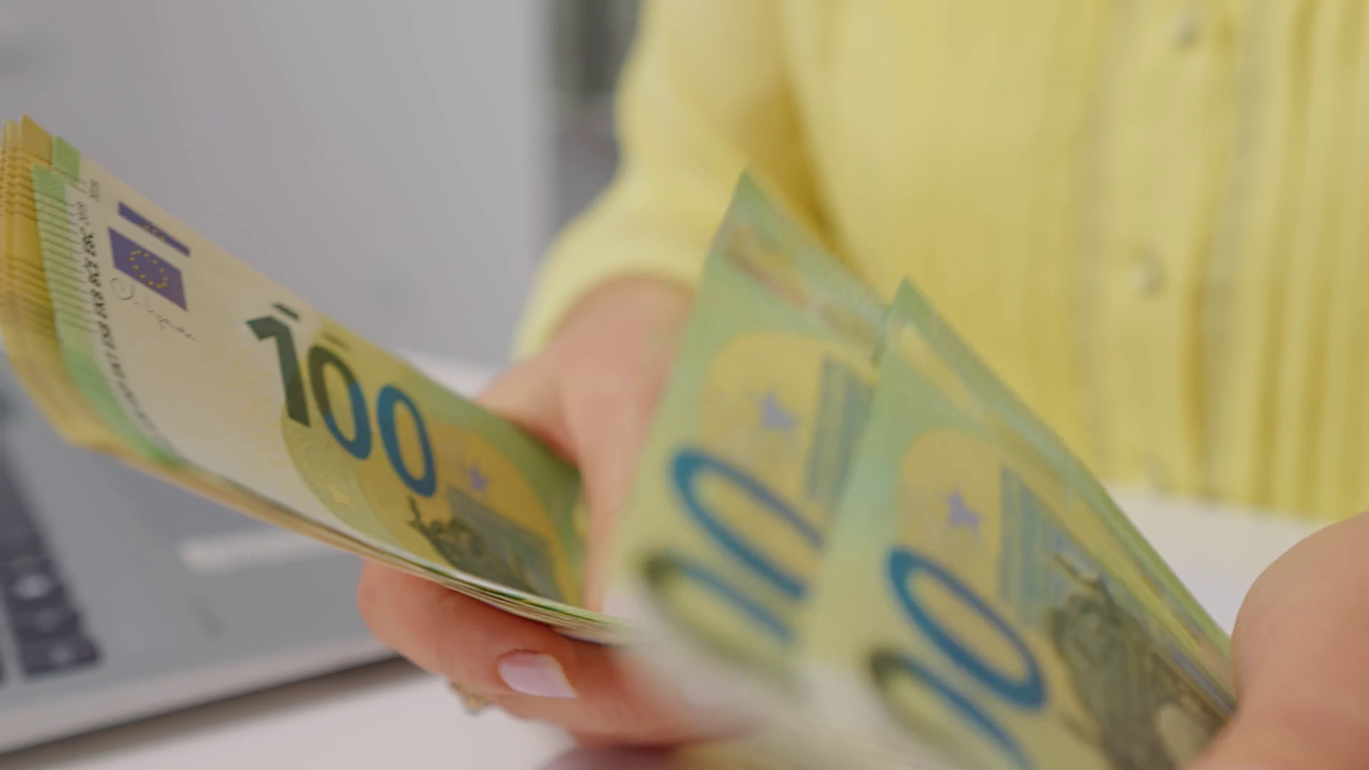Woman Count Money Euro At Desk In Home Office Stock Footage SBV ...
