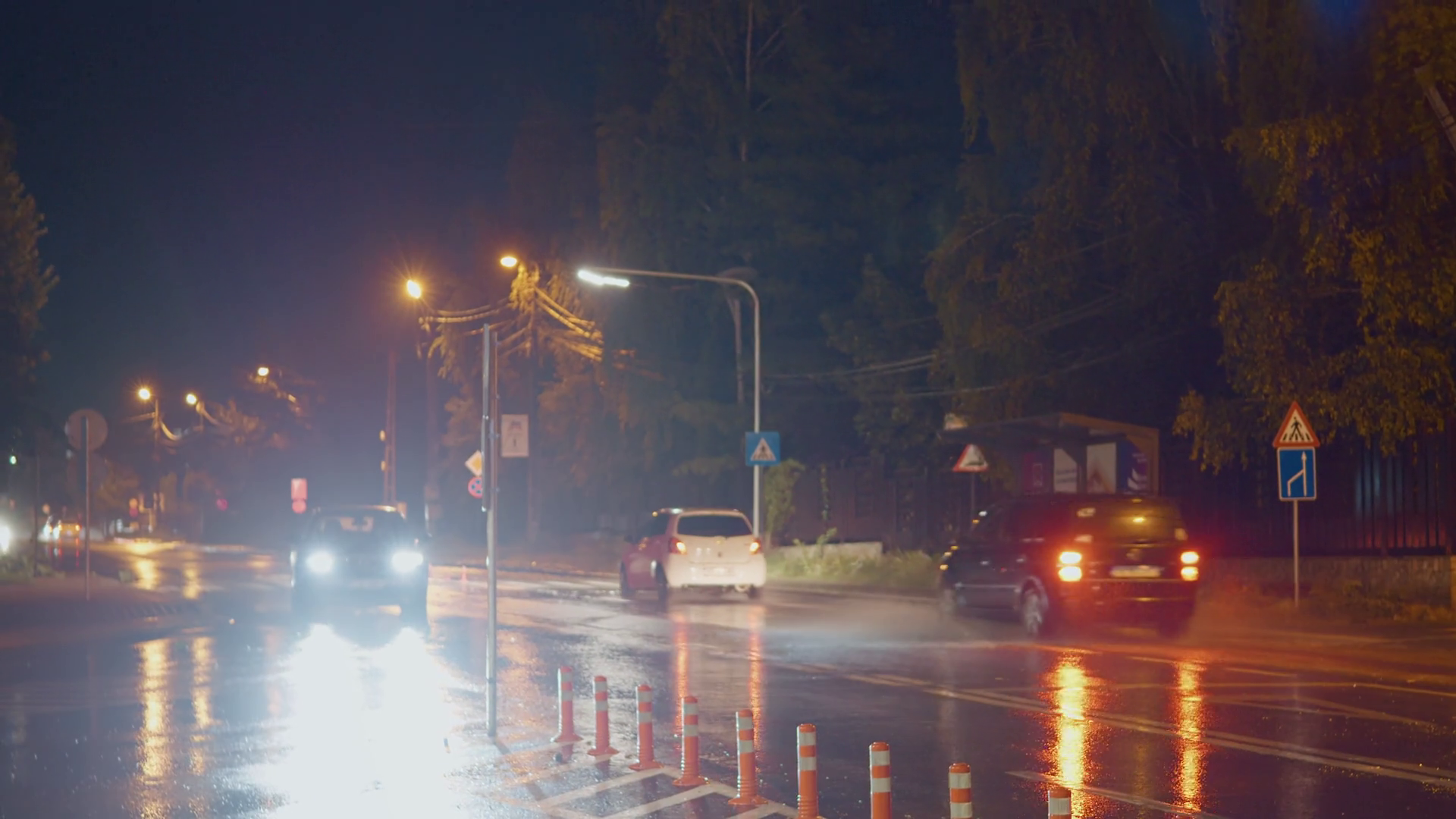 Rain Falls On City Street At Night Creating Stock Footage SBV-352563620 ...