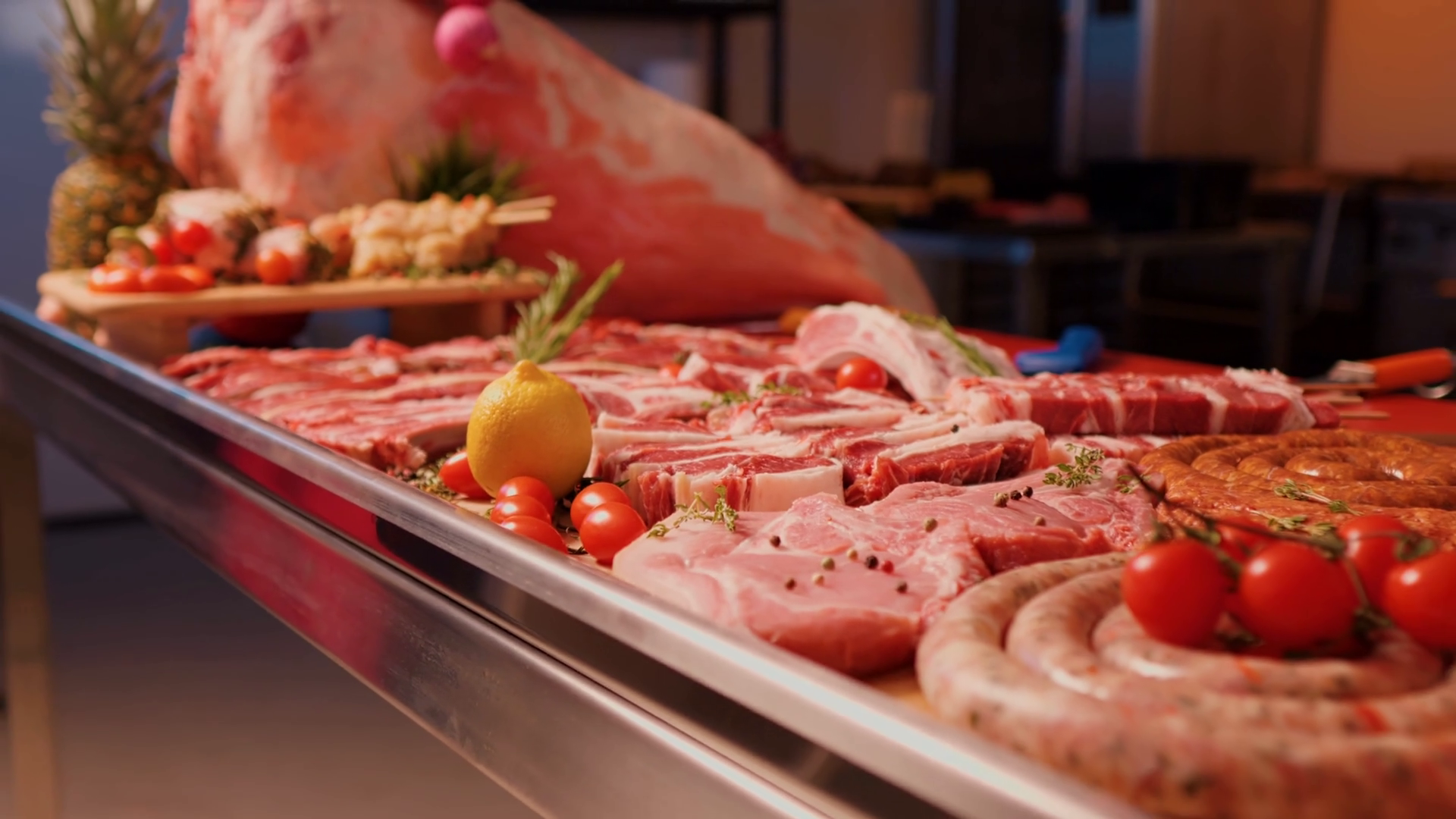 Meat Products Raw Processed Set Of On Metal Stock Footage SBV-351672698 ...