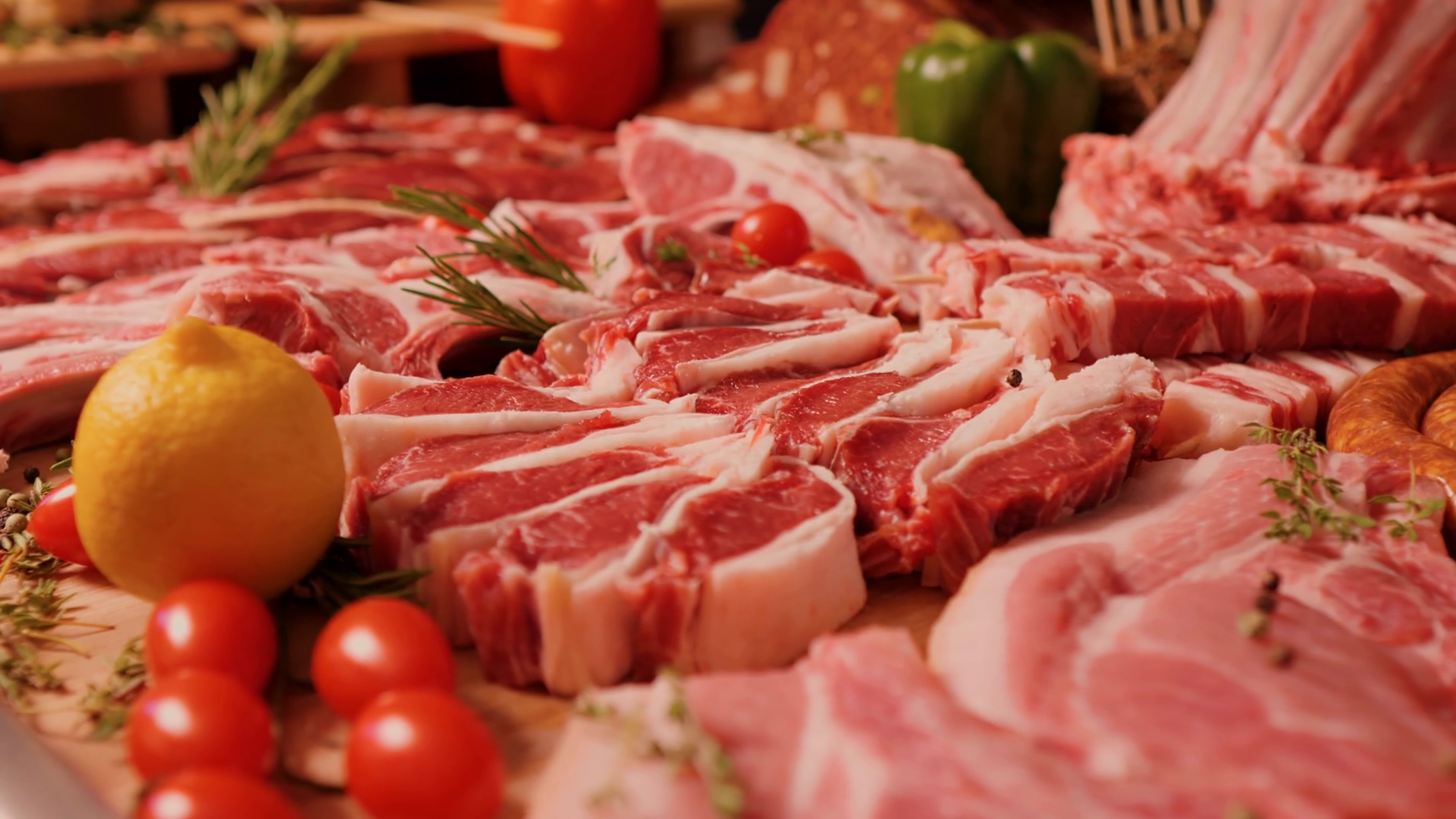 Meat Products Layout Lamb Loins Steak Pork Stock Footage SBV-351672770 ...