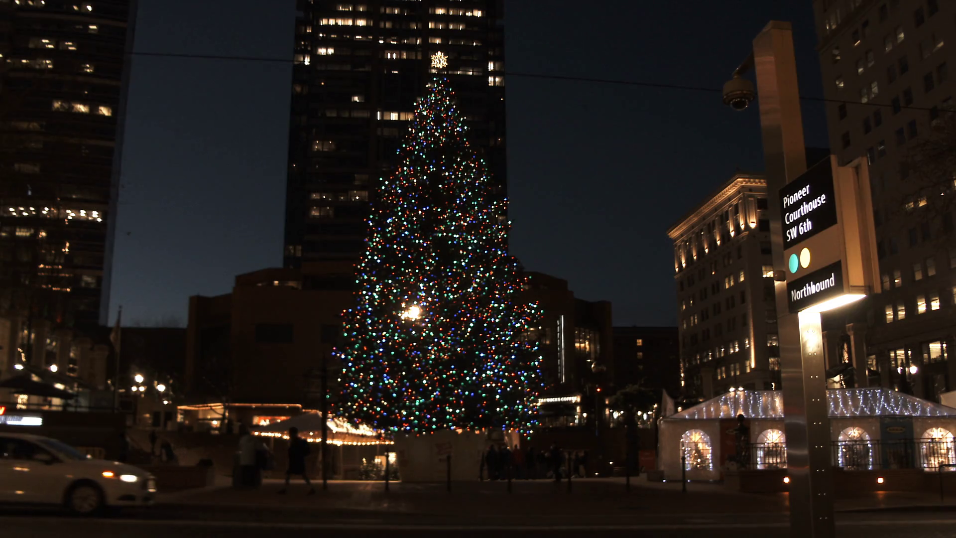 Pioneer Square Christmas Tree At Night Stock Footage SBV327325073