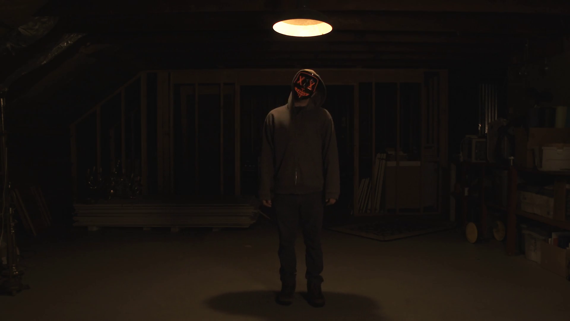 Spooky Masked Man In Haunted House Scares Stock Footage SBV338979103