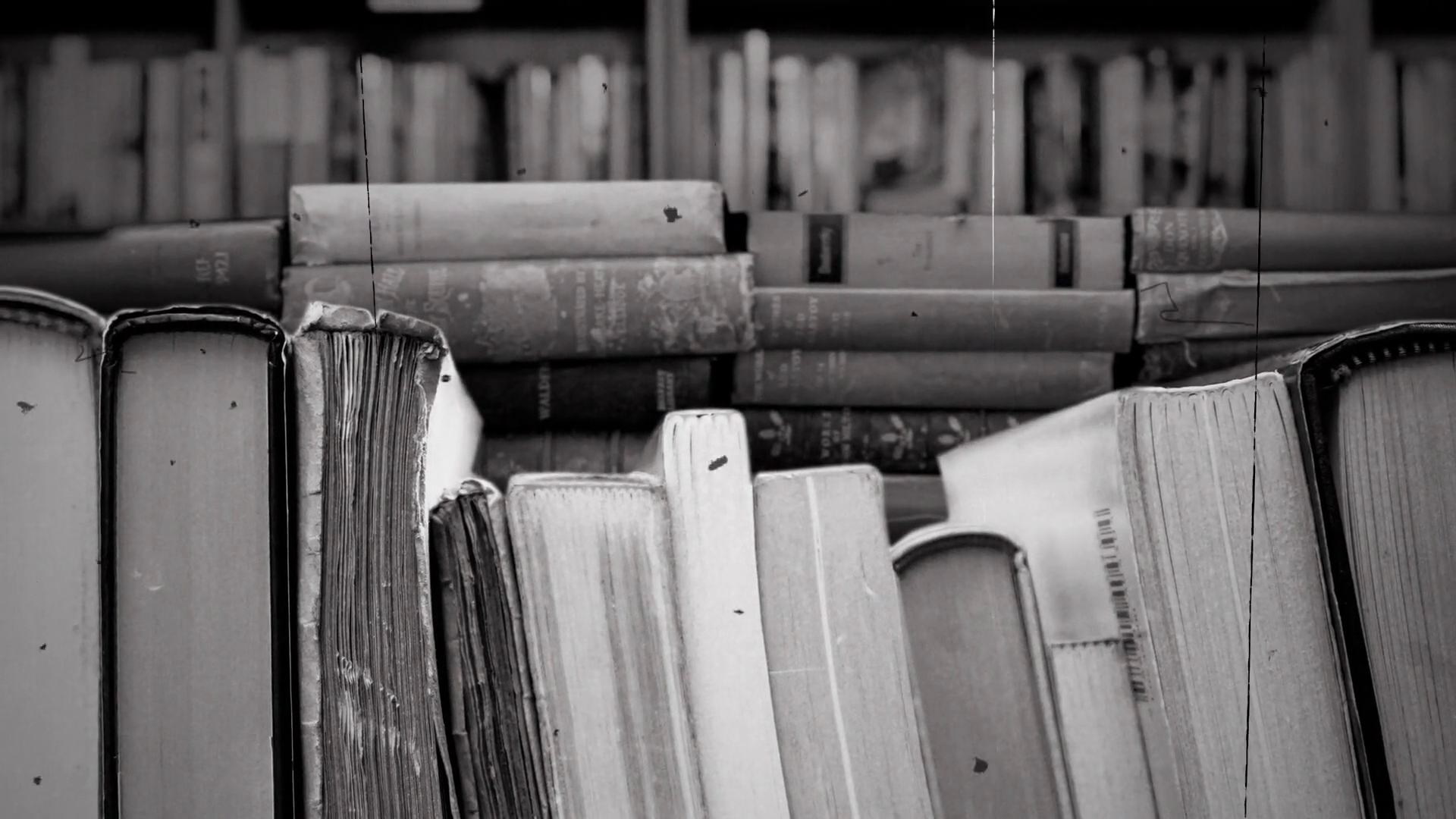 Stacked Books Retro Style Panning Shot Old Film Effect, image size:1920x1080