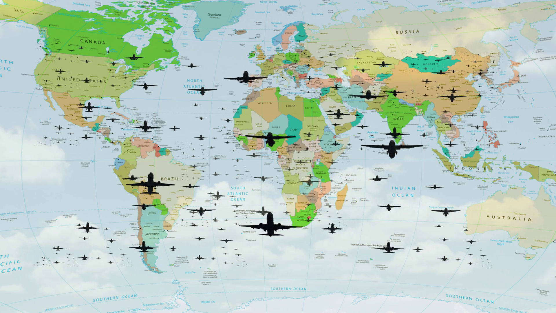 Fleet Of Aircrafts Flying Over World Map Stock Footage SBV-351875942 ...