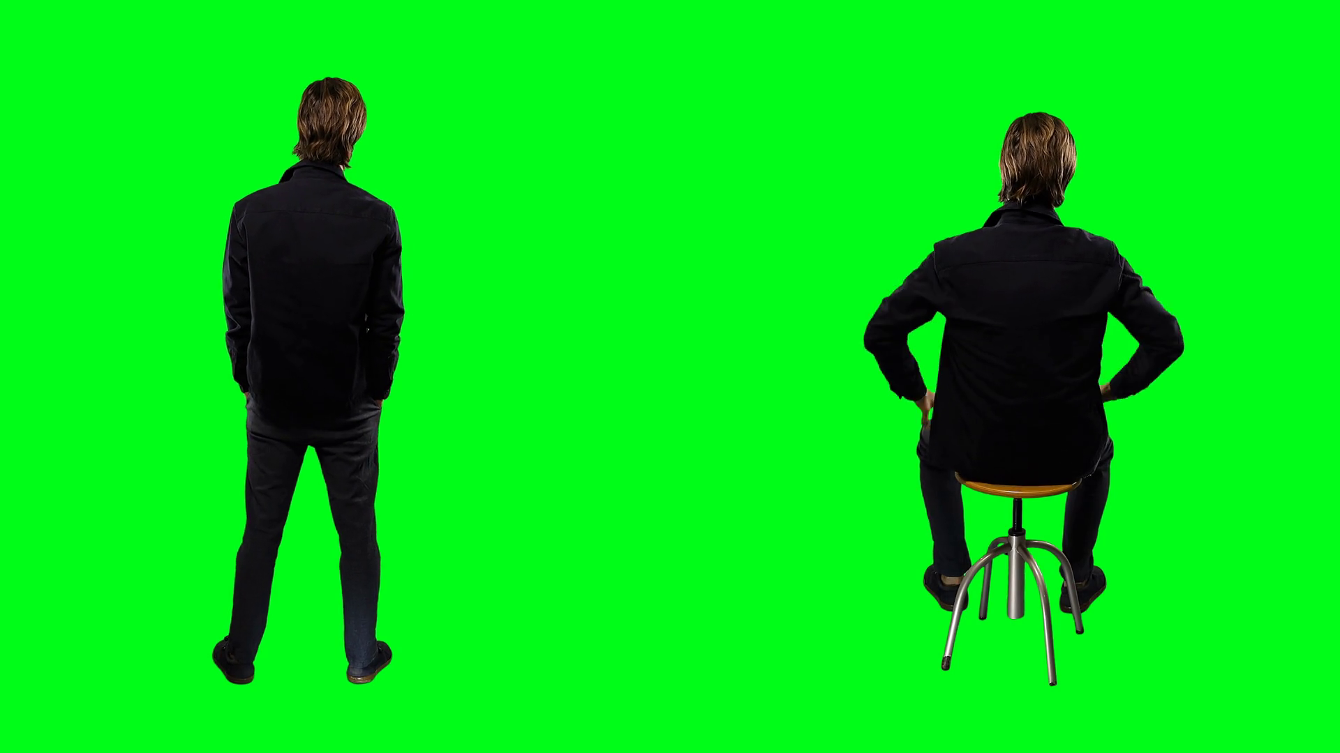 Back of Man Standing And Sitting On Green Screen
