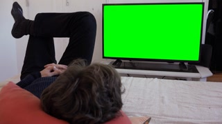 Watching TV Green Screen Lying Down In Bed