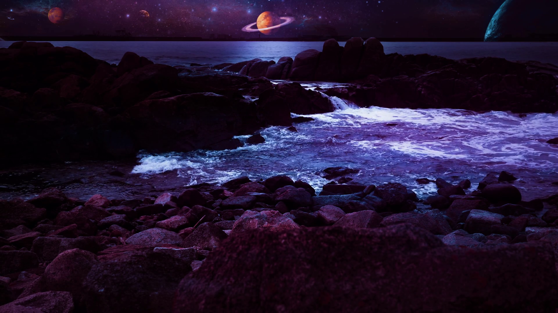 Space Landscape Ocean Water Splashing Rocks Stock Footage SBV-352356979 ...