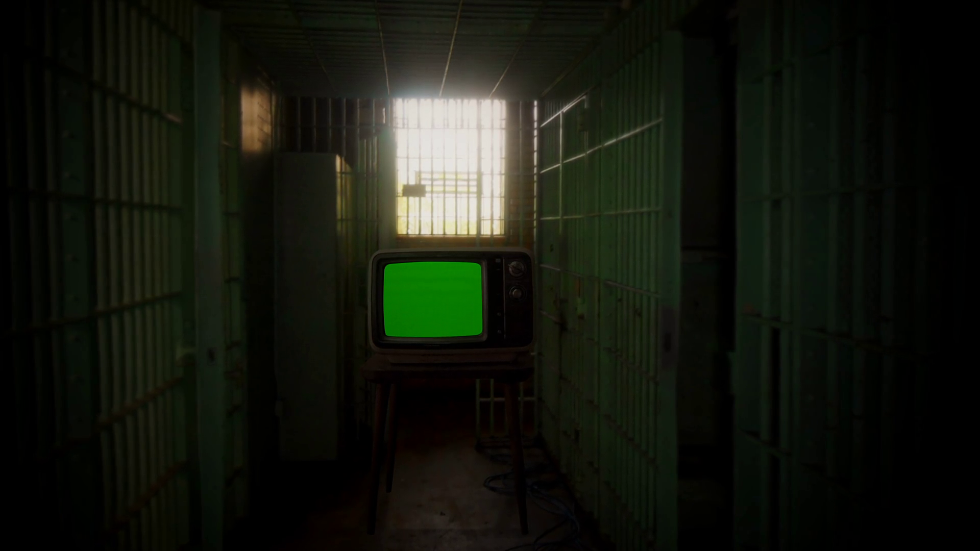 Green Screen Tv Prison Cell Zoom In Vintage Stock Footage SBV-352677793 ...
