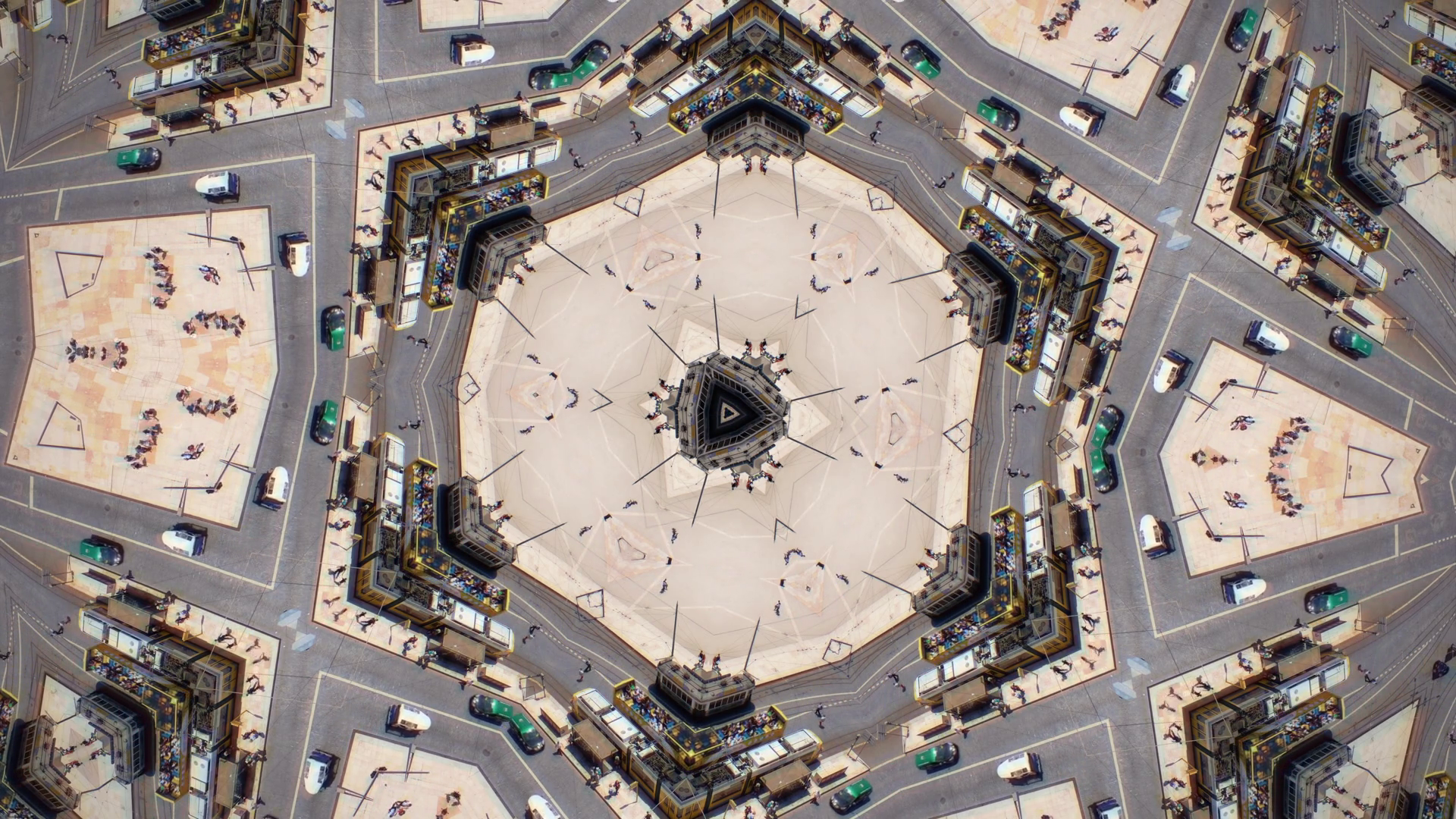 Mirrored Streets Aerial View Kaleidoscopic Stock Footage SBV-352254237 ...