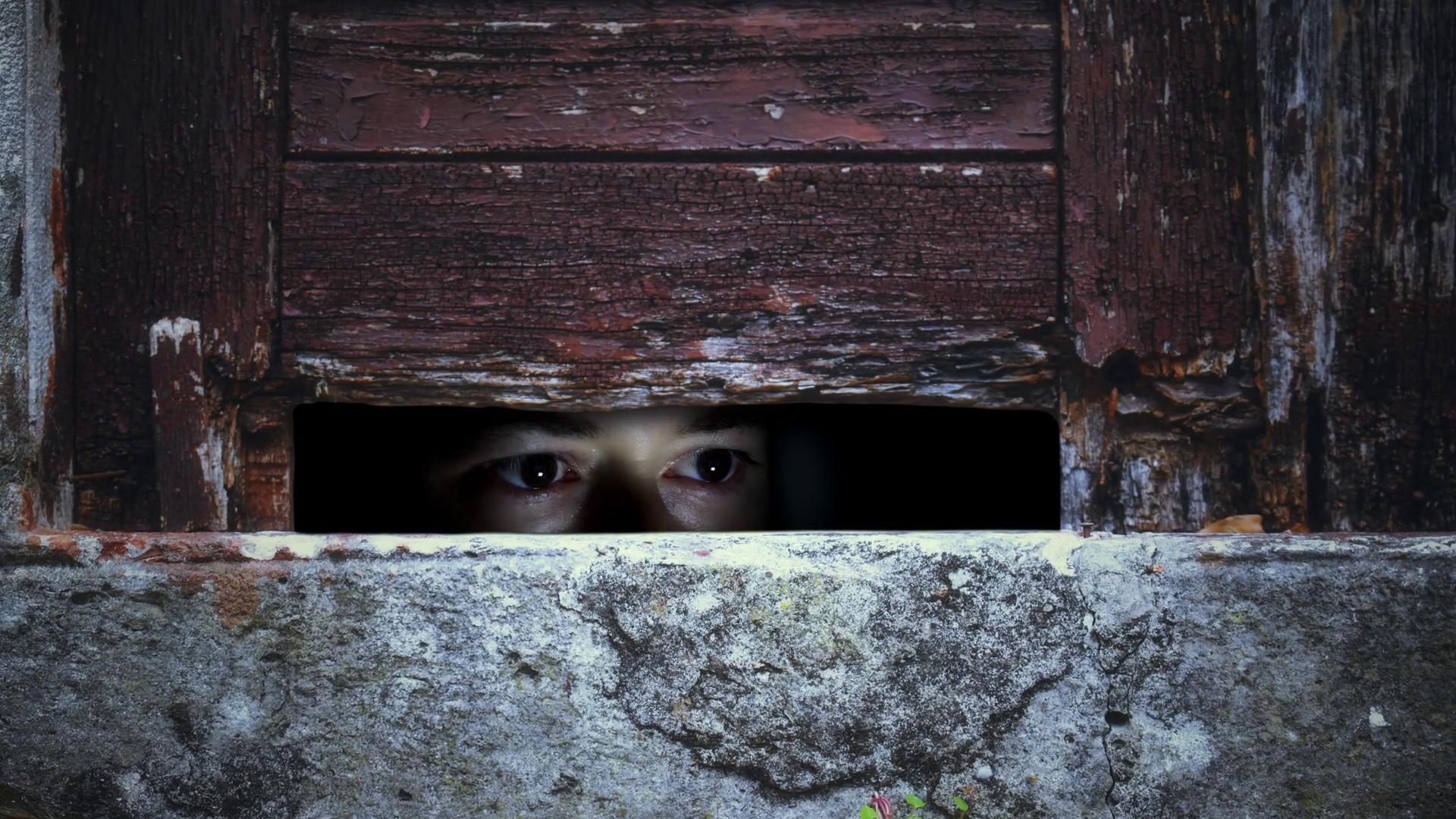Scared Man Hidden Eyes Behind Doorway Zoom In Stock Footage SBV ...