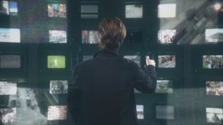 Television Monitors Around Man Changing Channels Glitch Reality TV