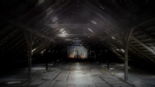 Creepy Dark Abandoned Attic Burning Cross Eerie Horror Motion Background