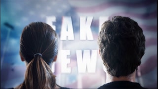 Couple Watching TV Fake News Warning Sign Television