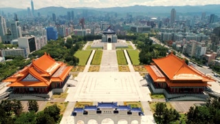 Aerial view of Chiang Kaishek Memorial Hall in Taipei Taiwan on a sunny day