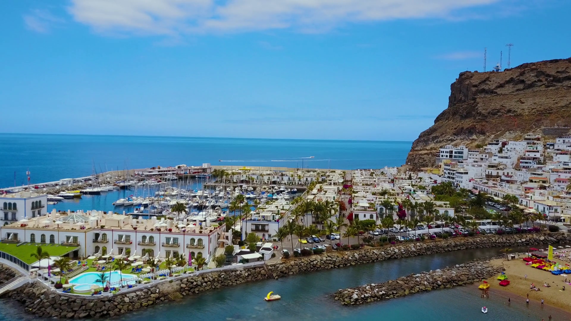 Breathtaking aerial views of Puerto de Mogan bay, Gran Canaria, Spain
