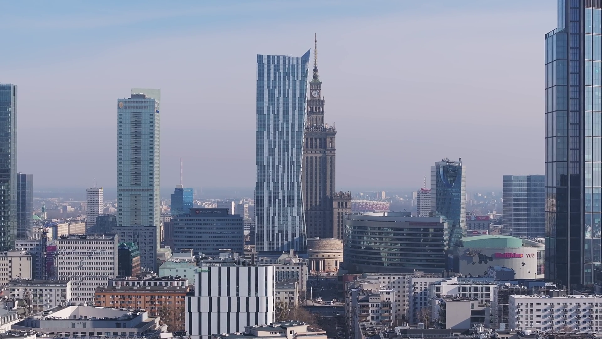 Aerial View Of Warsaw Skyline With Iconic Stock Footage SBV-352026031 ...