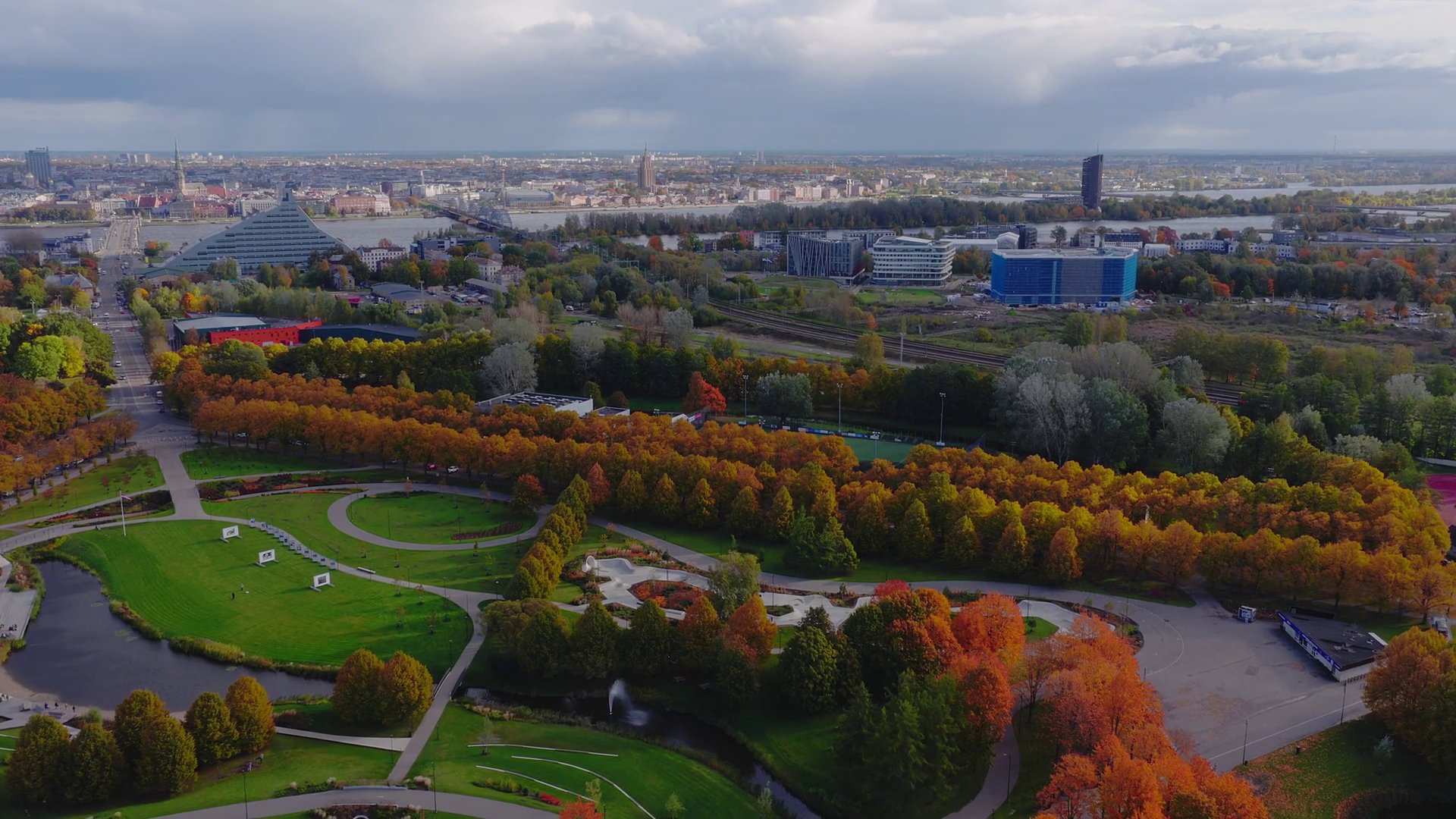 Aerial High Angle Sweep Shows Riga Park In Stock Footage SBV-352930355 ...