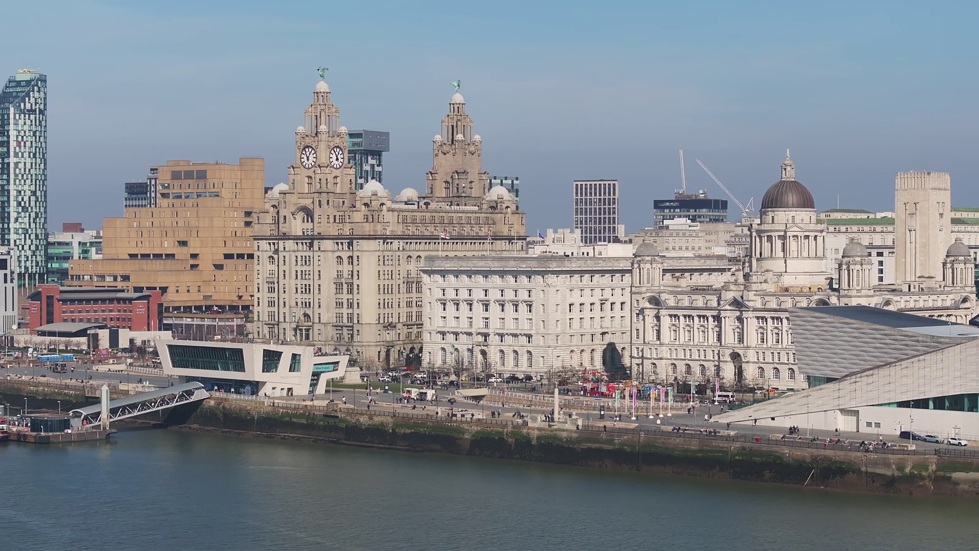 Aerial View Of Liverpool's Waterfront With Stock Footage SBV-352015862 ...