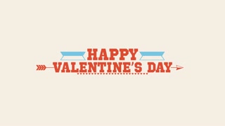 Animated closeup Happy Valentines Day text and motion arrow on white Valentines day background. Luxury and elegant dynamic style template for holiday