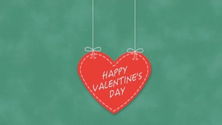 Animated closeup Happy Valentines Day text and motion romantic big red heart on Valentines day background. Luxury and elegant dynamic style template for holiday.