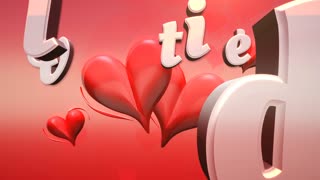 Animated closeup Valentine Day text and motion romantic heart on Valentine day shiny background