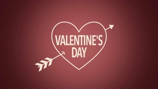 Animated closeup Valentines Day text and motion heart with arrow on Valentines day background. Luxury and elegant dynamic style template for holiday