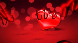 Animated closeup Valentines Day text and motion romantic heart on love shiny background. Luxury and elegant dynamic style template for holiday