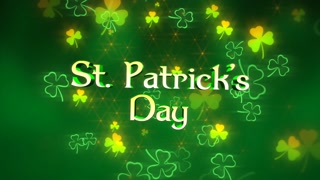 Animation: St. Patrick's Day Text & Motion with Green Shamrocks on a Shiny Background. Elegant Dynamic Style for Holiday Theme.