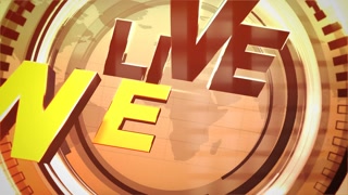 Animation text Live News and news intro graphic with gold lines and circular shapes in studio, abstract background. Elegant and luxury dynamic style for news template