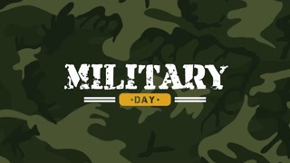 Animation text Military Day on military background. Elegant and luxury dynamic style for military and warfare template