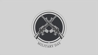Animation text Military Day on military background with guns. Elegant and luxury dynamic style for military and warfare template