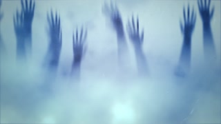Mystical horror background with hands behind the glass, abstract backdrop. Luxury and elegant dynamic animation footage of horror and halloween theme