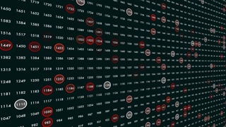 Futuristic data timeline with highlighted years and numbers on digital wall display