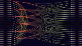 Abstract data flow lines connecting nodes, network visualization background