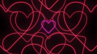 Glowing neon pink heart outlines moving on dark background, love animation