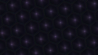 Digital neon hexagons pattern in rows with neon dots on dark gradient, motion abstract corporate, space and futuristic style background