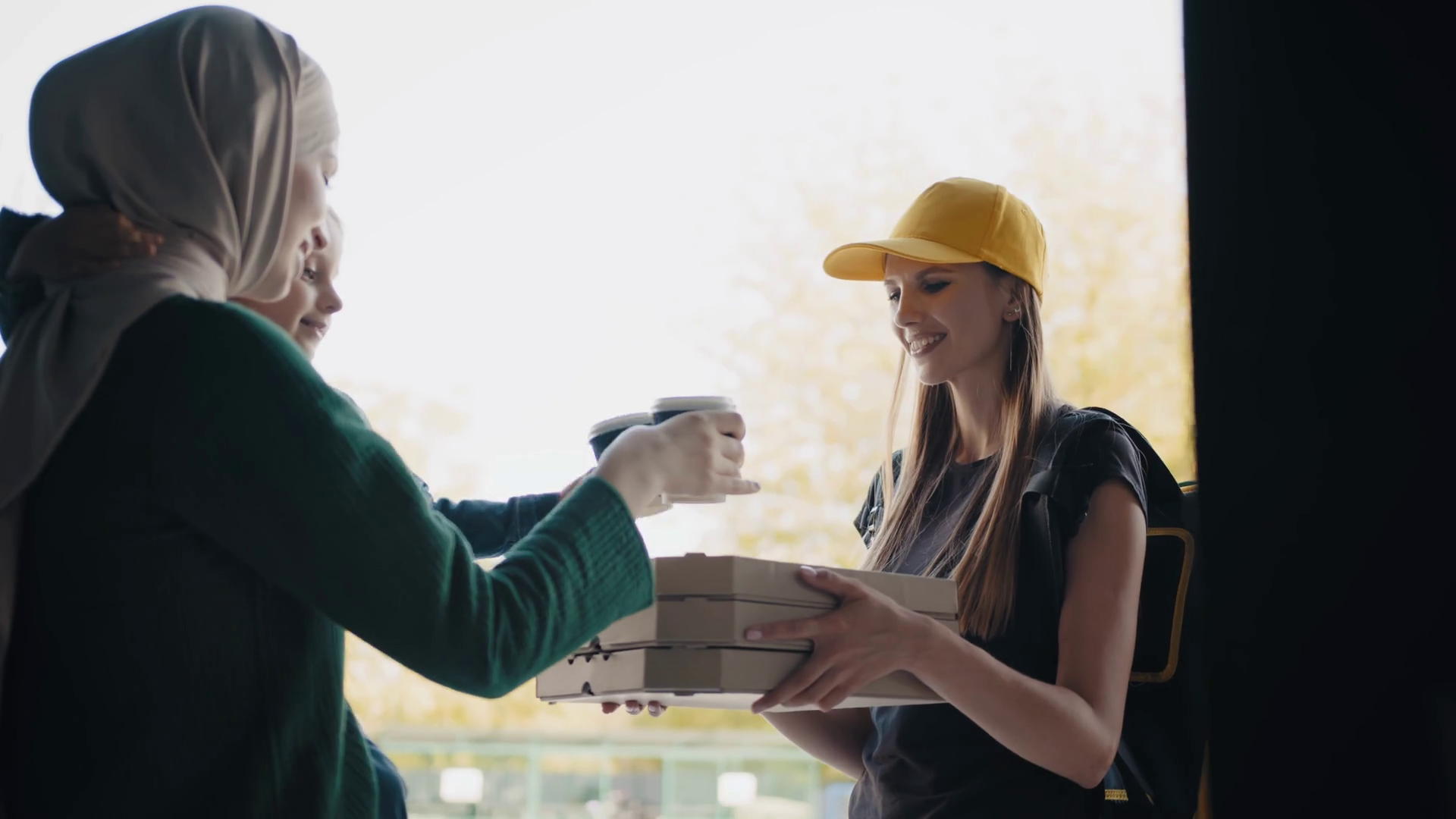 Food Delivery Cheerful Courier Brings Boxes Stock Footage SBV-348506274 ...