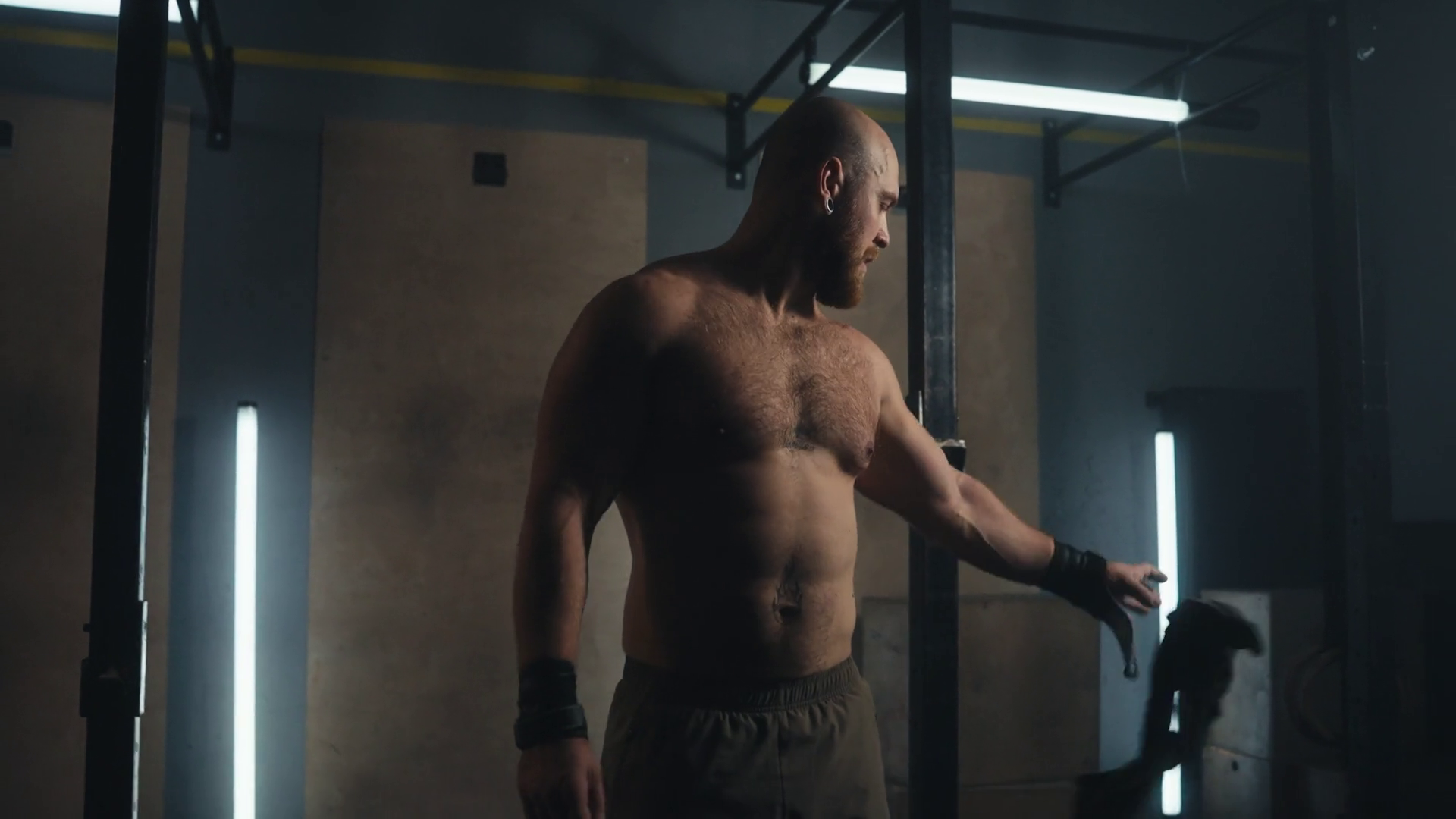 Strong Male Athlete With Beard Shaved Head Stock Footage SBV-351854124 ...